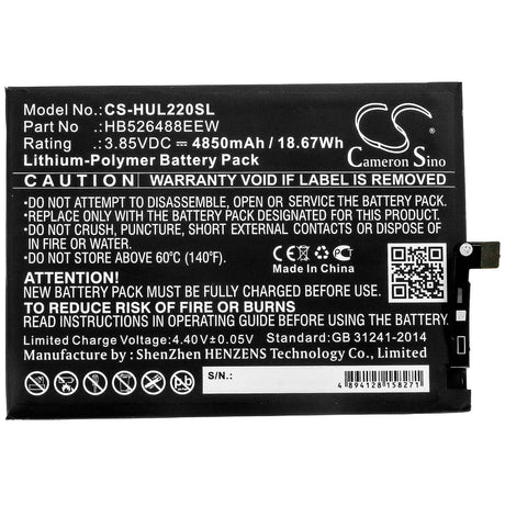 3.85V, Li-Polymer, 4850mAh, SmartPhone battery fits Huawei, Hb526488eew, Changxiang 20 Se, Dnn-l29, 18.67Wh Mobile, SmartPhone Cameron Sino Technology Limited (Smartphone)