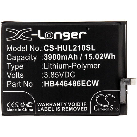 3.85V, Li-Polymer, 3900mAh, SmartPhone battery fits Huawei, Hb446486ecw, P Smart Pro 2019, P Smart Z, 15.02Wh Mobile, SmartPhone Cameron Sino Technology Limited (Smartphone)