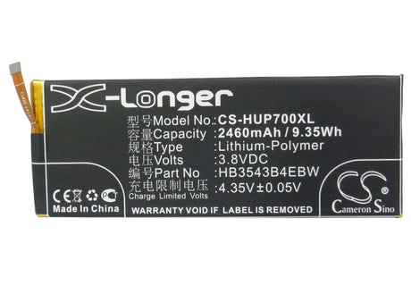 3.8V, Li-Polymer, 2460mAh, SmartPhone battery fits Huawei, Hb3543b4ebw, Ascend P7, Ascend P7-l00, 9.35Wh Mobile, SmartPhone Cameron Sino Technology Limited (Smartphone)