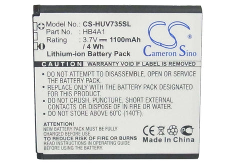 3.7V, Li-ion, 1100mAh, SmartPhone battery fits Huawei, Hb4a1, U6100, V735, 4.07Wh Mobile, SmartPhone Cameron Sino Technology Limited (Smartphone)