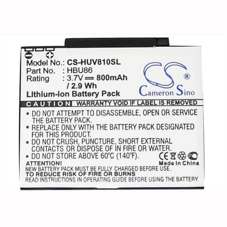 3.7V, Li-ion, 800mAh, SmartPhone battery fits Huawei, Hbu86, T7200, U7200, 2.96Wh Mobile, SmartPhone Cameron Sino Technology Limited (Suspended)