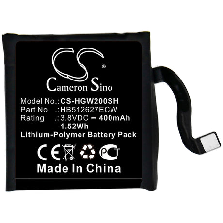 3.8V, Li-Polymer, 400mAh, Smartwatch battery fits Huawei, Hb512627ecw, Watch 2 4g, Watch 2 Pro 4g, 1.52Wh Smartwatch Cameron Sino Technology Limited