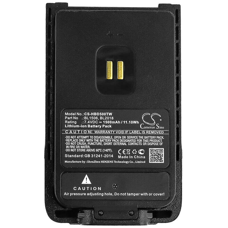 7.4V, Li-ion, 1500mAh, Two-Way Radio battery fits Hytera, Bl1506, Bd500, Bd505, 11.1Wh Two-Way Radio Cameron Sino Technology Limited
