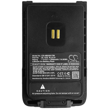 7.4V, Li-ion, 2000mAh, Two-Way Radio battery fits Hytera, Bl1506, Bd500, Bd502, Bd505, Bd506, 14.8Wh Two-Way Radio Cameron Sino Technology Limited