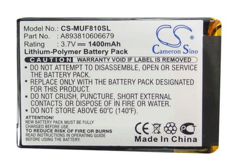 3.7V, Li-Polymer, 1400mAh, SmartPhone battery fits I-mate, 893810606679, 810-f, 5.18Wh Mobile, SmartPhone Cameron Sino Technology Limited (Suspended)