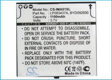 3.7V, Li-ion, 1100mAh, SmartPhone battery fits I-mate, Byd092930, Spl, 4.07Wh Mobile, SmartPhone Cameron Sino Technology Limited (Smartphone)