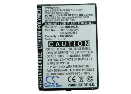 3.7V, Li-Polymer, 1600mAh, SmartPhone battery fits I-mate, 303pol0000a, Ultimate 8502, 5.92Wh Mobile, SmartPhone Cameron Sino Technology Limited (Smartphone)