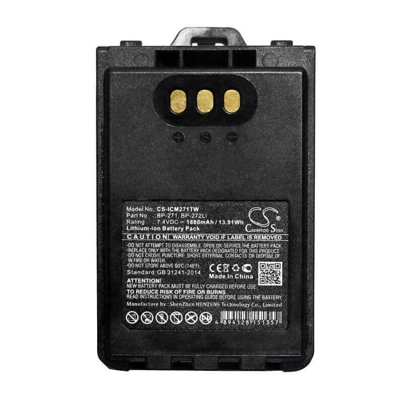 7.4V, Li-ion, 1880mAh, Two-Way Radio battery fits Icom, Bp-271, Ic-31a, Ic-31e, 13.91Wh Two-Way Radio Cameron Sino Technology Limited