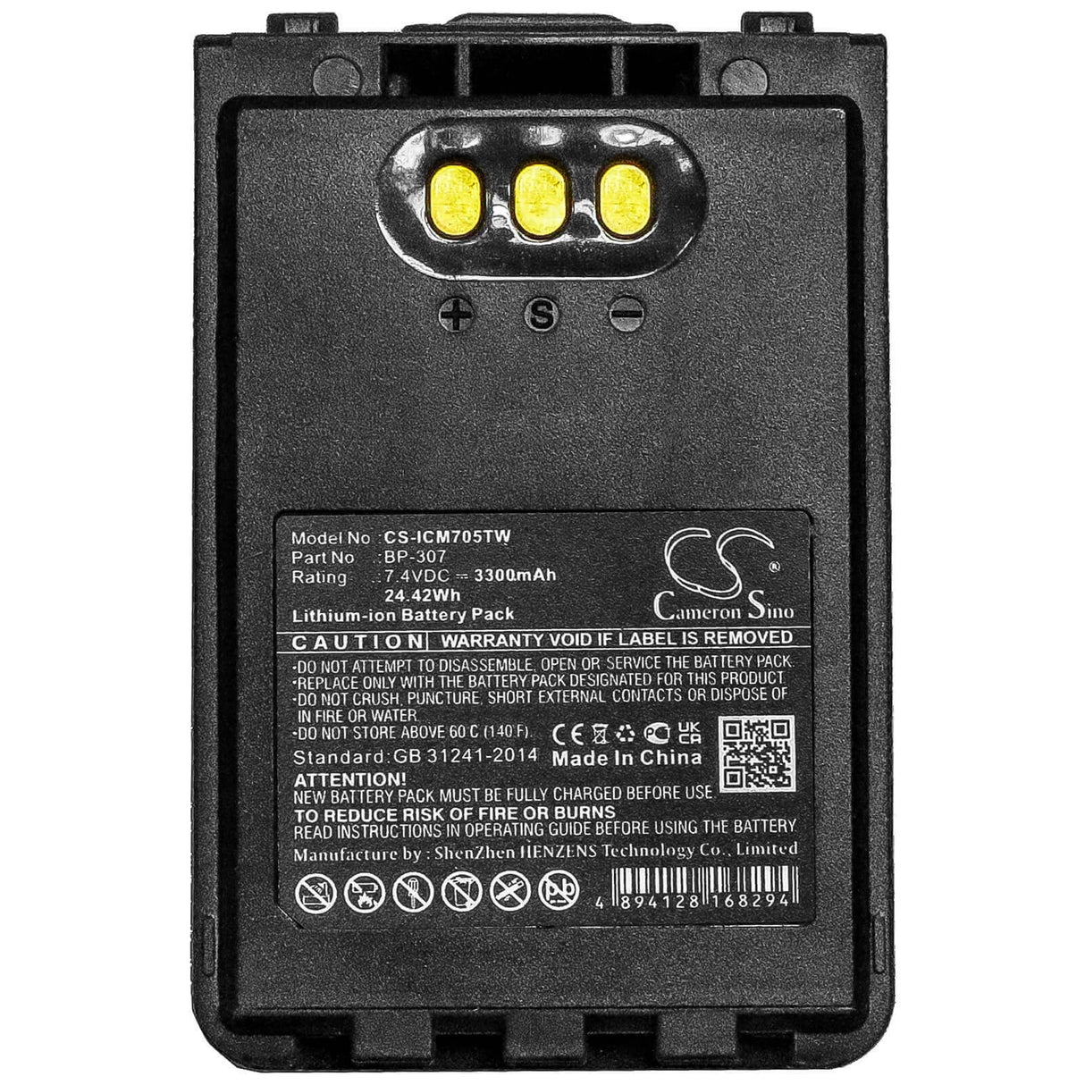 7.4V, Li-ion, 3300mAh, Two-Way Radio battery fits Icom, Bp-307, Ic-705, Id-31e, 24.42Wh Two-Way Radio Cameron Sino Technology Limited