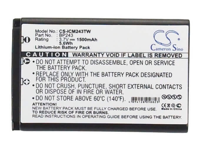 3.7V, Li-ion, 1500mAh, Two-Way Radio battery fits Icom, Bp-243, Ic-e7, Ic-p7, 5.55Wh Two-Way Radio Cameron Sino Technology Limited