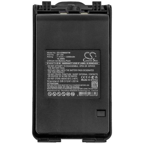 7.4V, Li-ion, 2200mAh, Two-Way Radio battery fits Icom, Bp-298, Ic-f30, Ic-t70a, 16.28Wh Two-Way Radio Cameron Sino Technology Limited