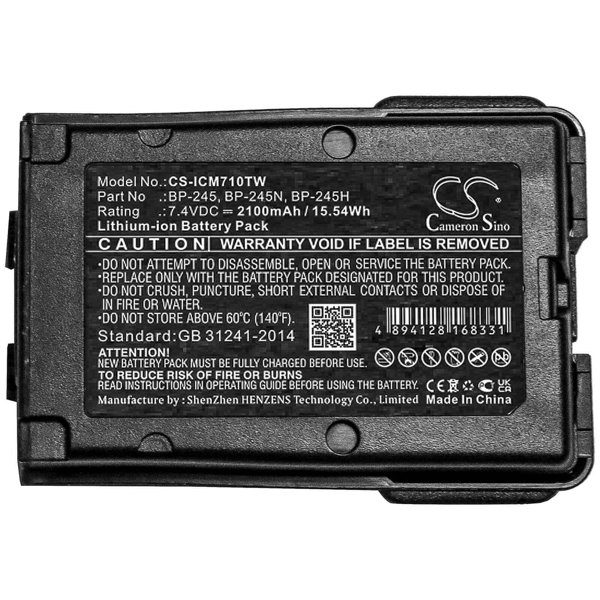 7.4V, Li-ion, 2100mAh, Two-Way Radio battery fits Icom, Bp-245, Ic-m71, Ic-m72, 15.54Wh Two-Way Radio Cameron Sino Technology Limited