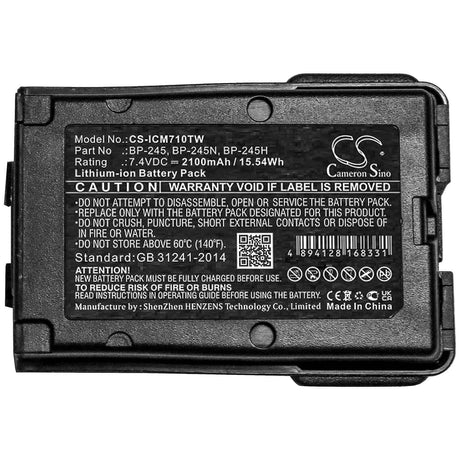7.4V, Li-ion, 2100mAh, Two-Way Radio battery fits Icom, Bp-245, Ic-m71, Ic-m72, 15.54Wh Two-Way Radio Cameron Sino Technology Limited