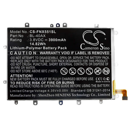 3.8V, Li-Polymer, 3900mAh, SmartPhone battery fits Infinix, Bl-40ax, Hot Note, X551, 14.82Wh Mobile, SmartPhone Cameron Sino Technology Limited (Smartphone)