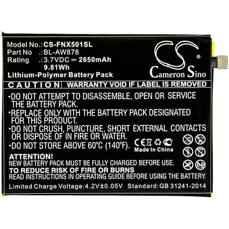 3.7V, Li-Polymer, 2650mAh, SmartPhone battery fits Infinix, Bl-aw878, Infinix Smart, X5010, 9.81Wh Mobile, SmartPhone Cameron Sino Technology Limited (Smartphone)