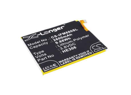 3.8V, Li-Polymer, 2600mAh, SmartPhone battery fits Infocus, He306, M535, M680, 9.88Wh Mobile, SmartPhone Cameron Sino Technology Limited (Suspended)