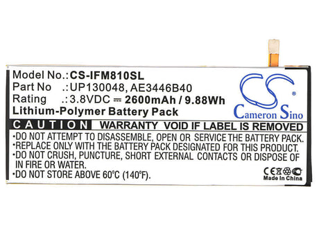 3.8V, Li-Polymer, 2600mAh, SmartPhone battery fits Infocus, Ae3446b40, M810, M810u M810t, 9.88Wh Mobile, SmartPhone Cameron Sino Technology Limited (Suspended)