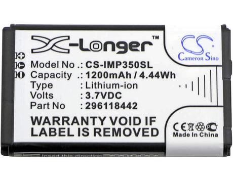 3.7V, Li-ion, 1200mAh, Payment Terminal battery fits Ingenico, 296118442, Imp350, Imp350-01p1575a, 4.44Wh Payment Terminal Cameron Sino Technology Limited