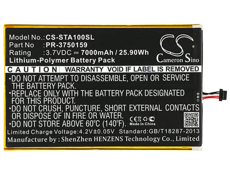 3.7V, Li-Polymer, 7000mAh, Tablet battery fits Insignia, Pr-3750159, Flex 10.1 Ns-15at10, 25.90Wh Tablet Cameron Sino Technology Limited