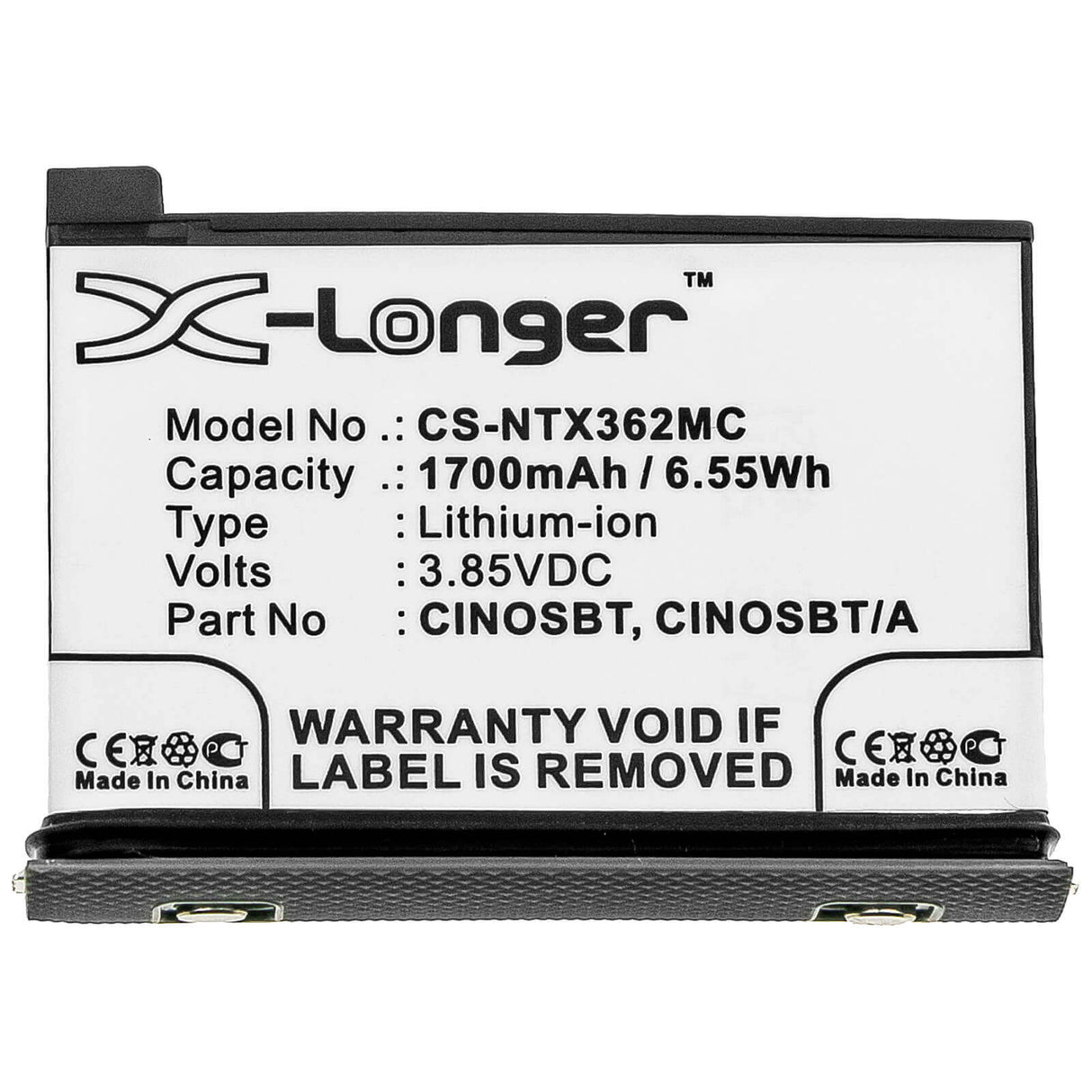 3.85V, Li-ion, 1700mAh, Camera battery fits Insta360, Cinosbt, One X2, 6.545Wh Camera Cameron Sino Technology Limited (Camera)