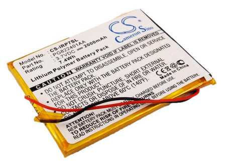 3.7V, Li-Polymer, 2000mAh, Media Player battery fits Iriver, Pg822401aa, 1p0708sil 8gb, 1p0716sil 16gb, 7.4Wh Media Player Cameron Sino Technology Limited