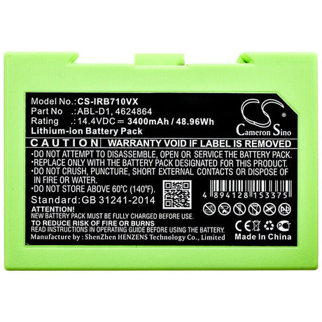 14.4V, Li-ion, 3400mAh, Vacuum battery fits Irobot, 5150, 7150, 7550, 48.96Wh Vacuum Cameron Sino Technology Limited