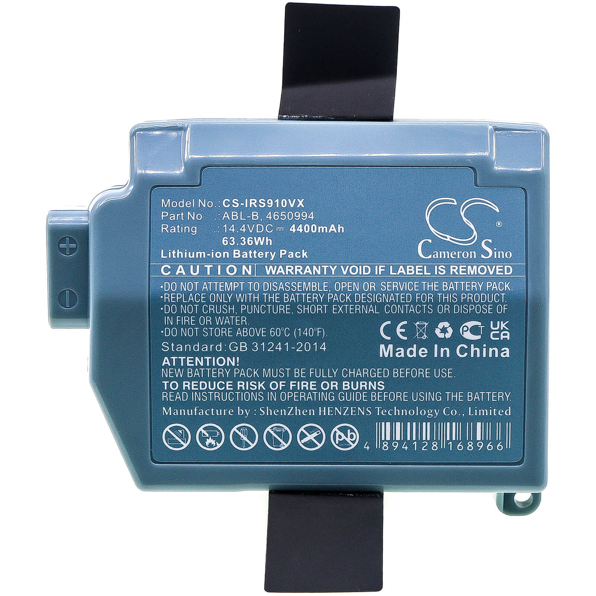 14.4V, Li-ion, 4400mAh, Vacuum battery fits Irobot, Roomba S9, Roomba S9+, S955020, 63.36Wh Vacuum Cameron Sino Technology Limited