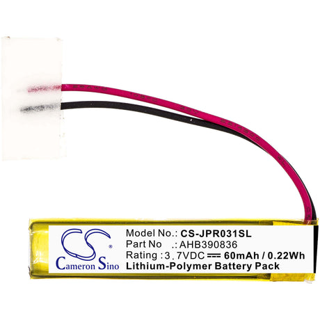 3.7V, Li-Polymer, 60mAh, Headset battery fits Plantronics, Jabra, Ahb390836, 100-55400000-02, 100-55400000-60, 0.22Wh Wireless Headset Cameron Sino Technology Limited