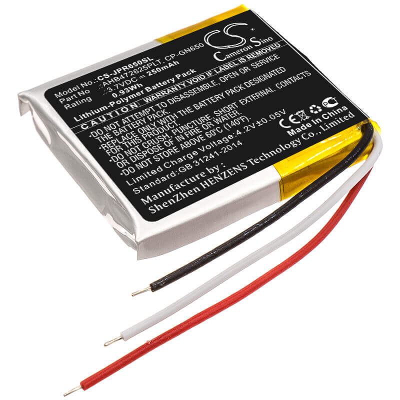 3.7V, Li-Polymer, 250mAh, Headset battery fits Jabra, Ahb472625plt, Evolve 65, Evolve 80, 0.93Wh Wireless Headset Cameron Sino Technology Limited