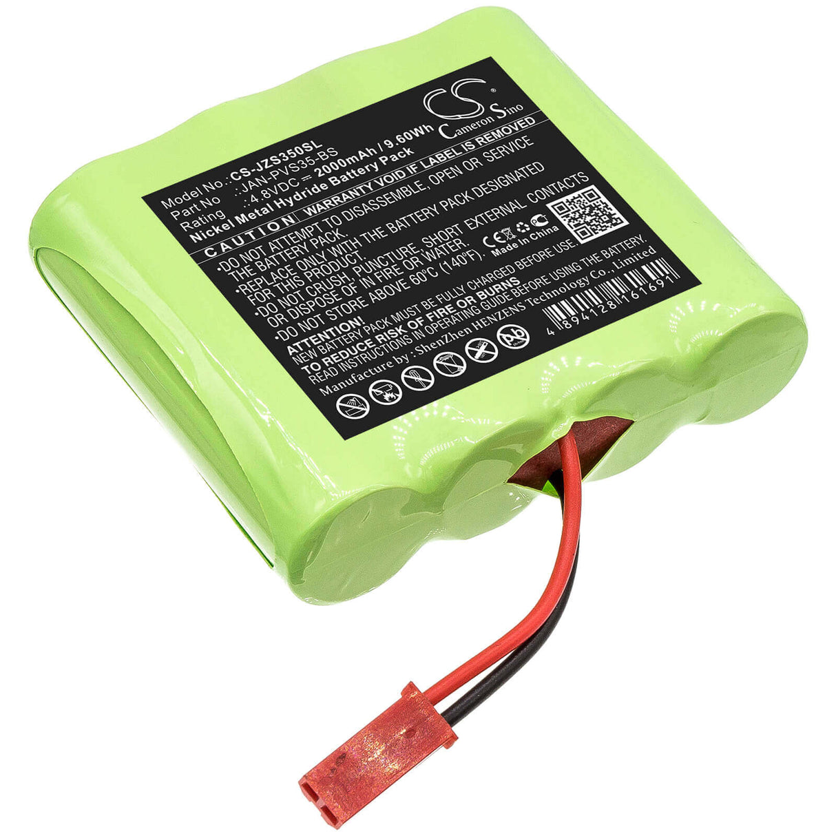 4.8V, Ni-MH, 2000mAh, Smart Home battery fits Jandy, Jan-pvs35-bs, Zodiac Polaris Sol 1000 Pool C, Zodiac S35 Remote, 9.6Wh Smart Home Cameron Sino Technology Limited