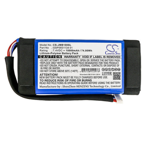 7.4V, Li-Polymer, 10000mAh, Speaker battery fits Jbl, Boombox, Jem3316, 74.00Wh Speaker Cameron Sino Technology Limited