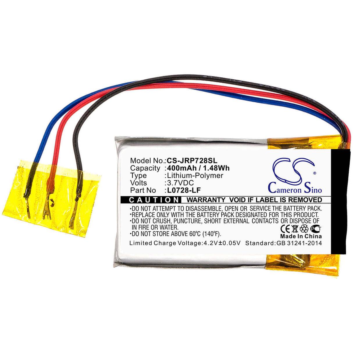 3.7V, Li-Polymer, 400mAh, Speaker battery fits Jbl, Jr Pop, 1.48Wh Speaker Cameron Sino Technology Limited