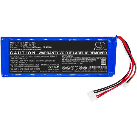 3.7V, Li-Polymer, 5800mAh, Speaker battery fits Jbl, Pulse 3 Version 2, 21.46Wh Speaker Cameron Sino Technology Limited
