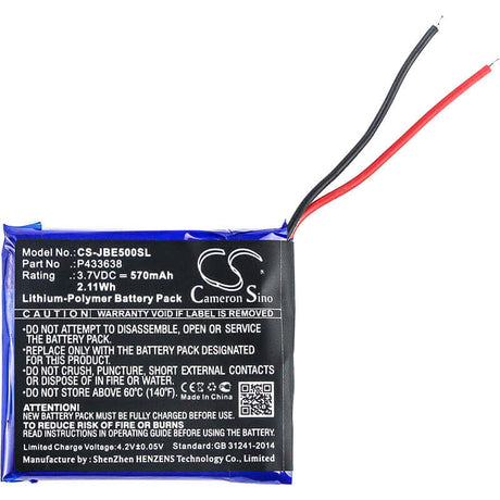 3.7V, Li-Polymer, 570mAh, Headset battery fits Jbl, P433638, Synchros E50bt, 2.11Wh Wireless Headset Cameron Sino Technology Limited