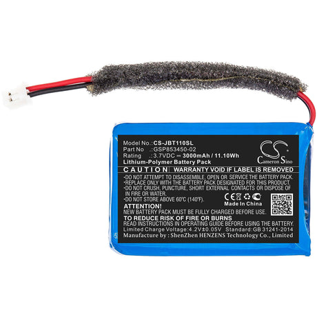 3.7V, Li-Polymer, 3000mAh, Speaker battery fits Jbl, Turbo, 11.10Wh Speaker Cameron Sino Technology Limited