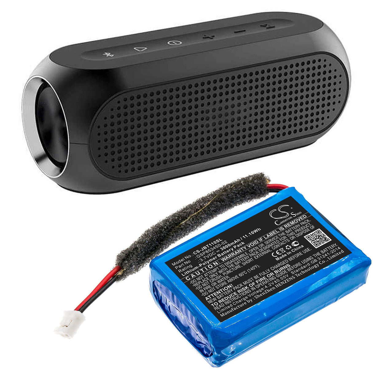 3.7V, Li-Polymer, 3000mAh, Speaker battery fits Jbl, Turbo, 11.10Wh Speaker Cameron Sino Technology Limited