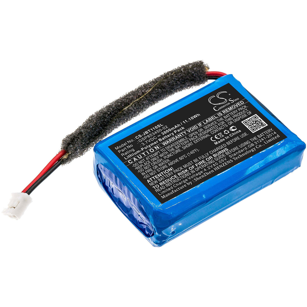 3.7V, Li-Polymer, 3000mAh, Speaker battery fits Jbl, Turbo, 11.10Wh Speaker Cameron Sino Technology Limited