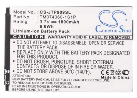 3.7V, Li-ion, 1800mAh, SmartPhone battery fits Jcb, Tm074060-1s1p, Pro-smart, Toughphone Pro-smart, 6.66Wh Mobile, SmartPhone Cameron Sino Technology Limited (Smartphone)