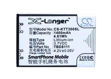 3.7V, Li-ion, 1400mAh, SmartPhone battery fits K-touch, Tbd8111, D5800, E339, 5.18Wh Mobile, SmartPhone Cameron Sino Technology Limited (Suspended)