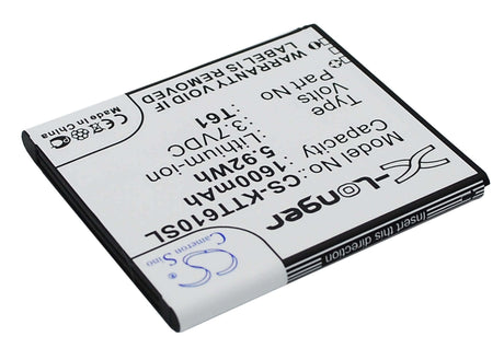 3.7V, Li-ion, 1600mAh, SmartPhone battery fits K-touch, T61, T61, 5.92Wh Mobile, SmartPhone Cameron Sino Technology Limited (Suspended)