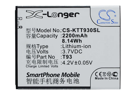 3.7V, Li-ion, 2200mAh, SmartPhone battery fits K-touch, T93, T93, 8.14Wh Mobile, SmartPhone Cameron Sino Technology Limited (Smartphone)