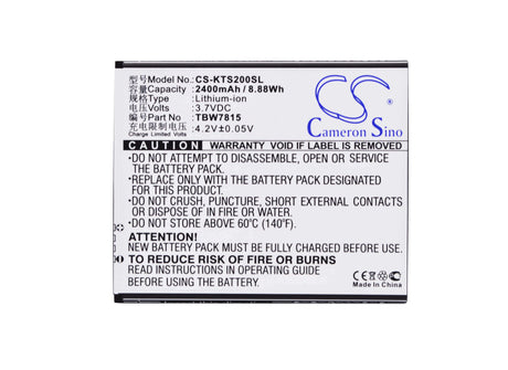 3.7V, Li-ion, 2400mAh, SmartPhone battery fits K-touch, Tbw7815, S2, V5, 8.88Wh Mobile, SmartPhone Cameron Sino Technology Limited (Smartphone)