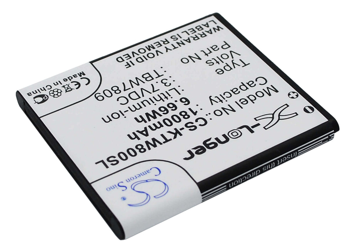 3.7V, Li-ion, 1800mAh, SmartPhone battery fits K-touch, Tbw7809, E6, E806, 6.66Wh Mobile, SmartPhone Cameron Sino Technology Limited (Suspended)