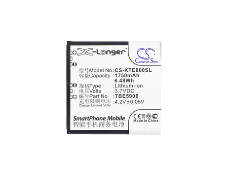 3.7V, Li-ion, 1750mAh, SmartPhone battery fits K-touch, Tbe5906, E688, E800, 6.48Wh Mobile, SmartPhone Cameron Sino Technology Limited (Suspended)