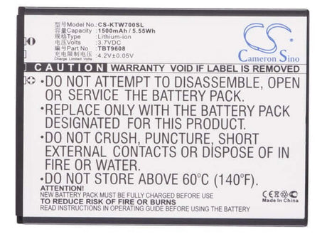 3.7V, Li-ion, 1500mAh, SmartPhone battery fits K-touch, Tbt9608, T83, T85, 5.55Wh Mobile, SmartPhone Cameron Sino Technology Limited (Smartphone)