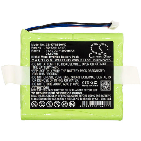 14.4V, Ni-MH, 2000mAh, Vacuum battery fits Kaily, S560, S710, S750, 28.80Wh Vacuum Cameron Sino Technology Limited