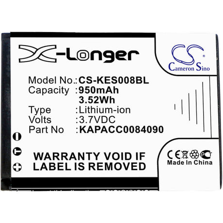 3.7V, Li-ion, 950mAh, Payment Terminal battery fits Kap Else, Kapacc0084090, Eskapad, Es-kap-ad Vr, 3.52Wh Payment Terminal Cameron Sino Technology Limited