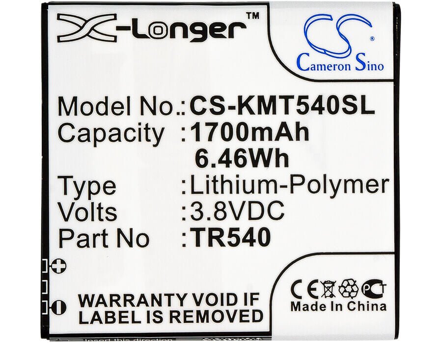 3.8V, Li-Polymer, 1700mAh, SmartPhone battery fits Kazam, Tr540, Trooper 540, 6.46Wh Mobile, SmartPhone Cameron Sino Technology Limited (Smartphone)