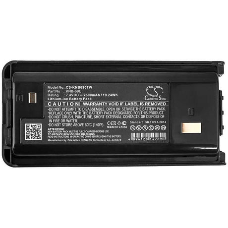 7.4V, Li-ion, 2600mAh, Two-Way Radio battery fits Kenwood, Knb-69l, Nx-240, Nx-240v16p, 19.24Wh Two-Way Radio Cameron Sino Technology Limited