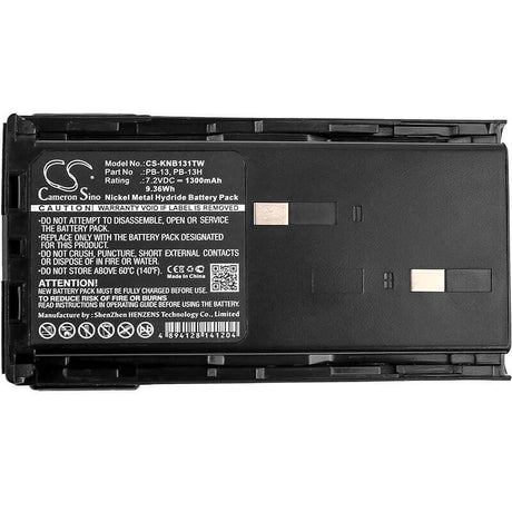 7.2V, Ni-MH, 1300mAh, Two-Way Radio battery fits Kenwood, Pb-13, Th-26at, Th-27, 9.36Wh Two-Way Radio Cameron Sino Technology Limited
